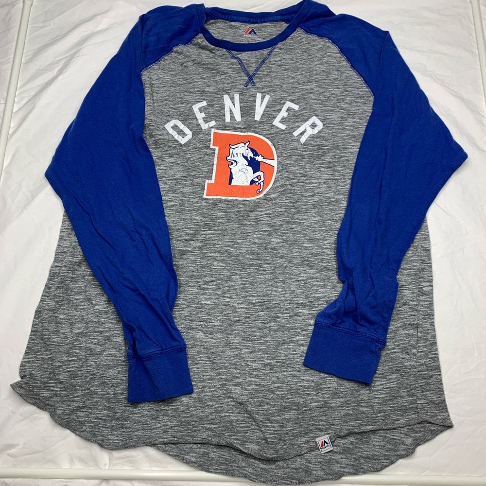 Vintage Majestic Denver Broncos Blue and Gray Logo Shirt